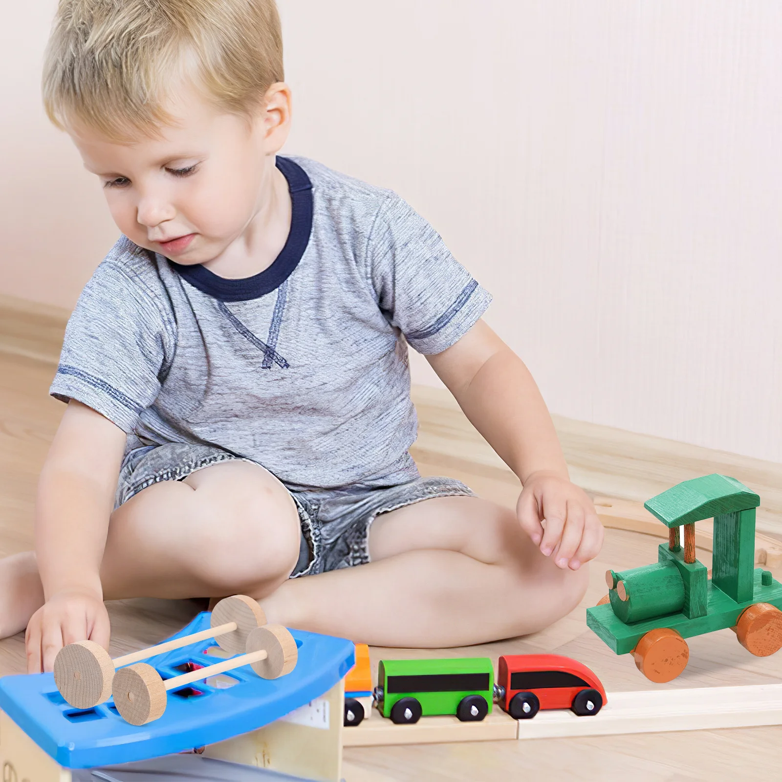 

1 set 1 Set Wooden Wheel Stick Kit Unfinished Craft Wheels Sticks For Diy Painting Cars Accessories Wood Crafting Decor Riding