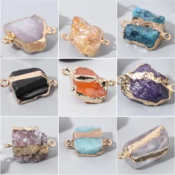 Irregular Raw Stone Connector Pendent Double Holes Glod Color Plated Charm Natural Aquamarine Amethysts Gem Jewelry Accessories