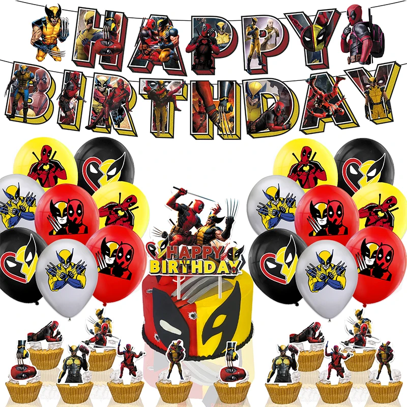 New Movie Deadpool 3 Theme Party Supplies Anime Action Figures Periphery Deadpool & Wolverine Birthday Party Decorations Banner