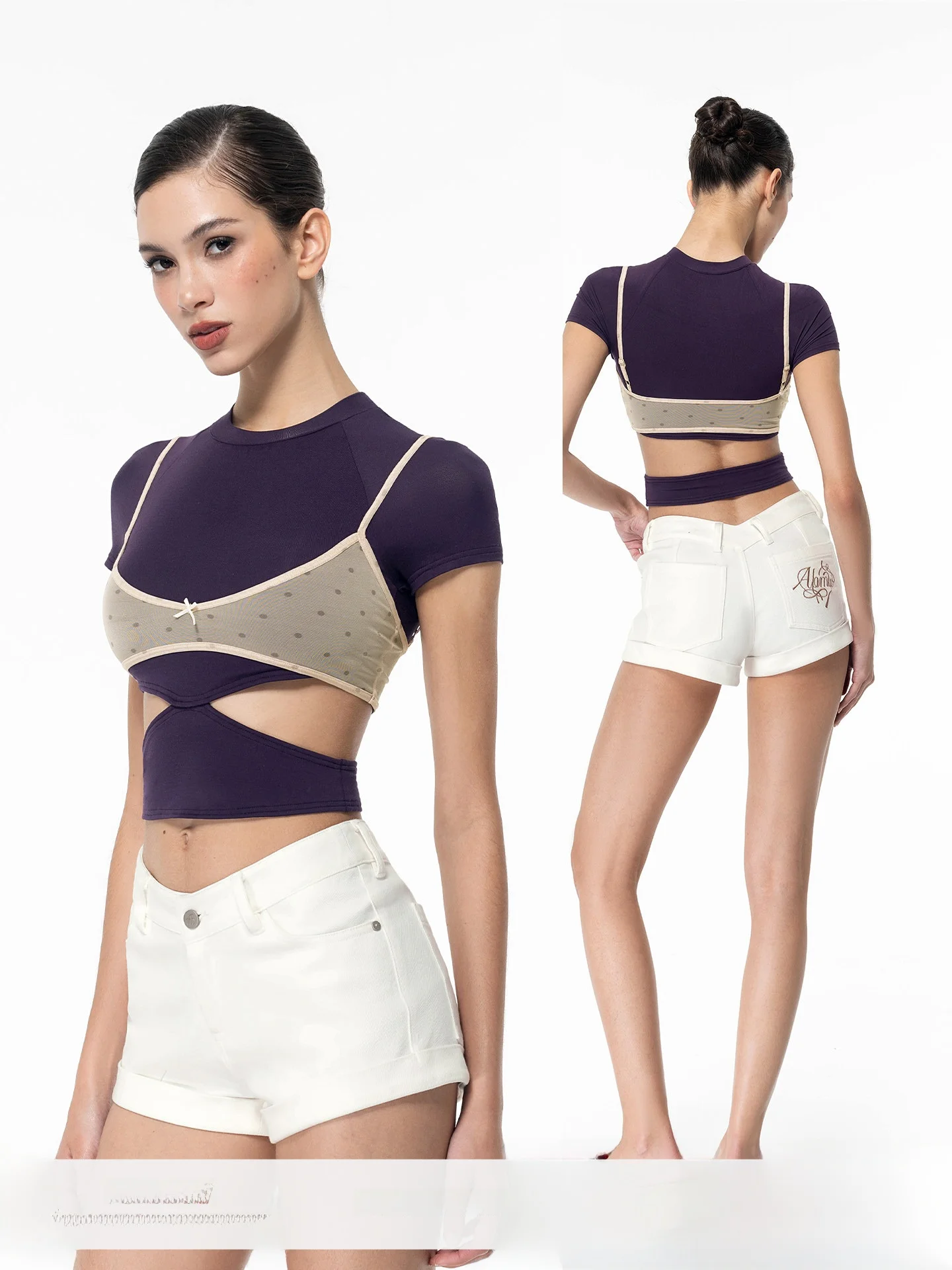 

ABMY Polka Dot Mesh Thin Strap Vest Women Sexy See through Tri Cup Outerwear Casual Breathable Short Length Knitted Top