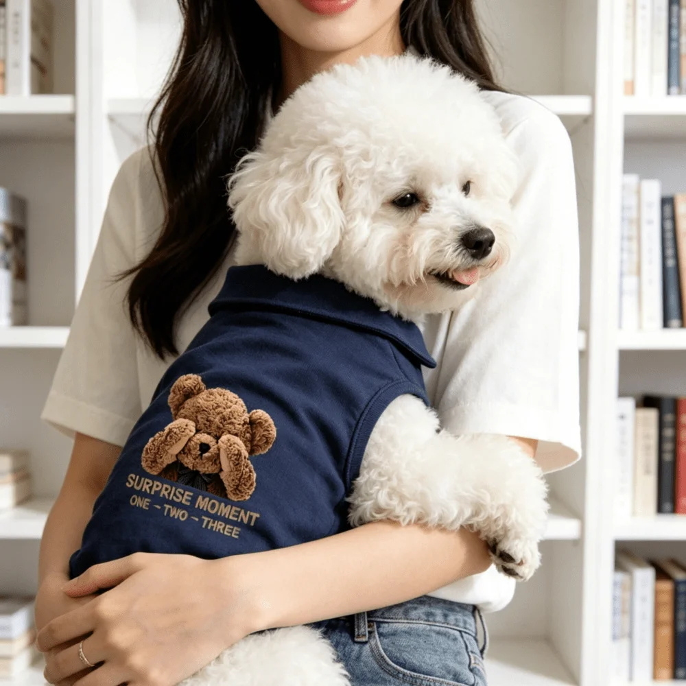 1PC Cute 3D Flocking Bear Dog Collar Vest Letter Print Soft Sleeveless Pet Top For Small Dogs
