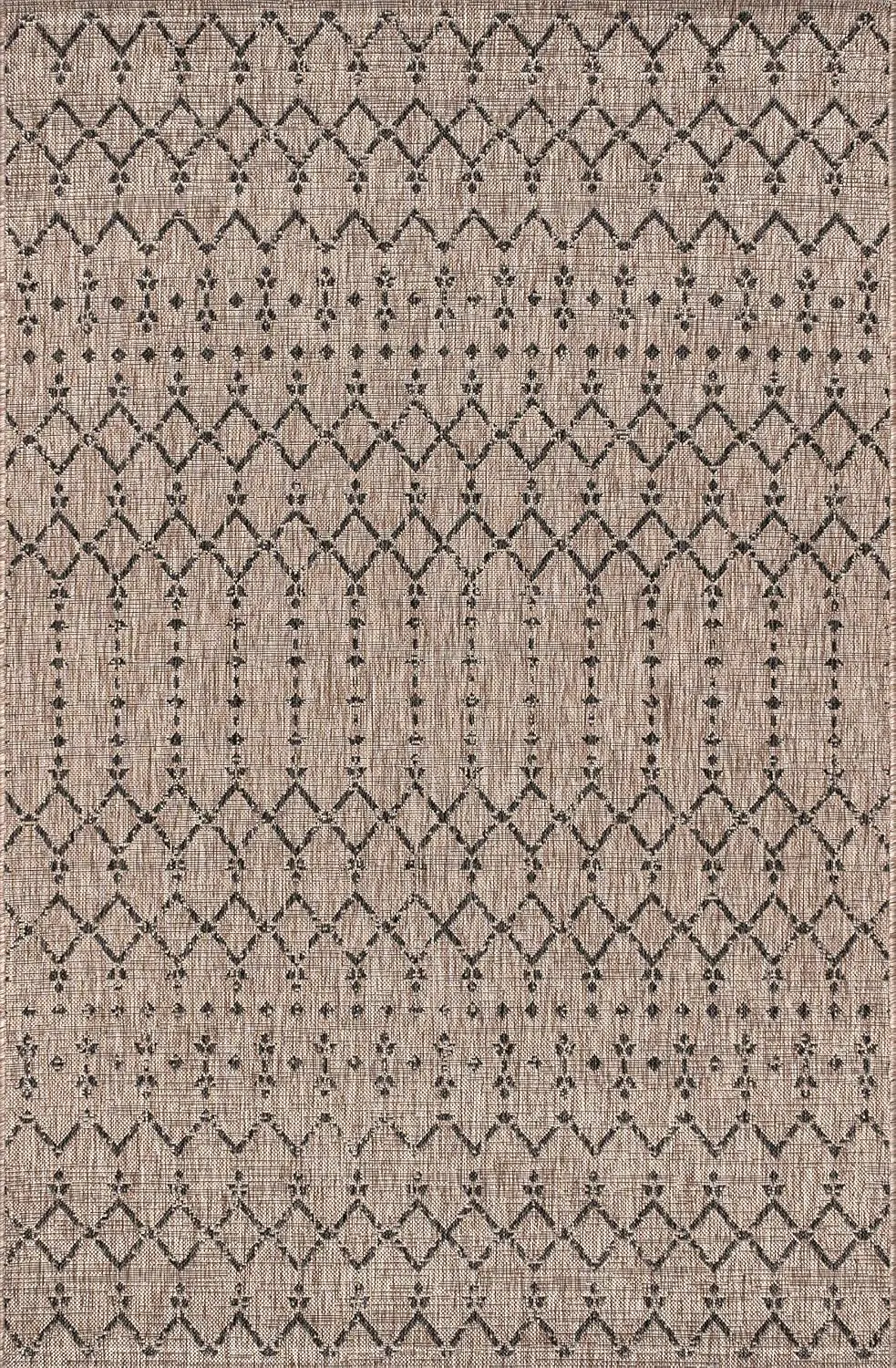 Outdoor Area Rug 8X10 Natural/Black, Ourika Textured Weave for Backyard, Patio, Porch, Easy-Cleaning, High Traffic, Pet-Friendly, Non-Shedding