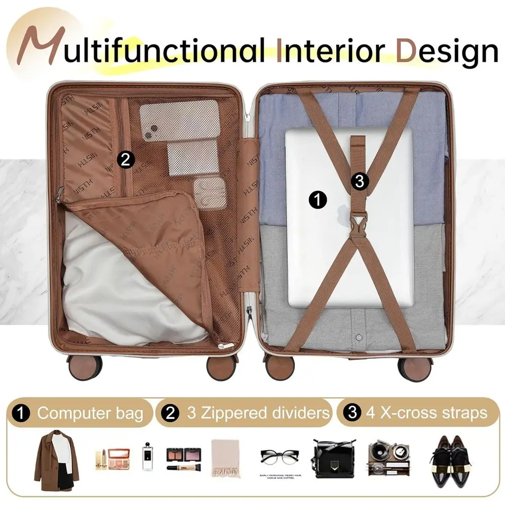 Compact 20 Hardshell Spinner Luggage with TSA Lock, Airline Approved for Travel (White)