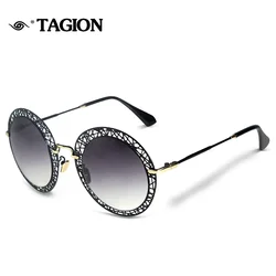 TAGION New Luxury Brand Fashion Hollow Out Frame Sunglasses For Women Sun Glasses Designer Eyewear 6814