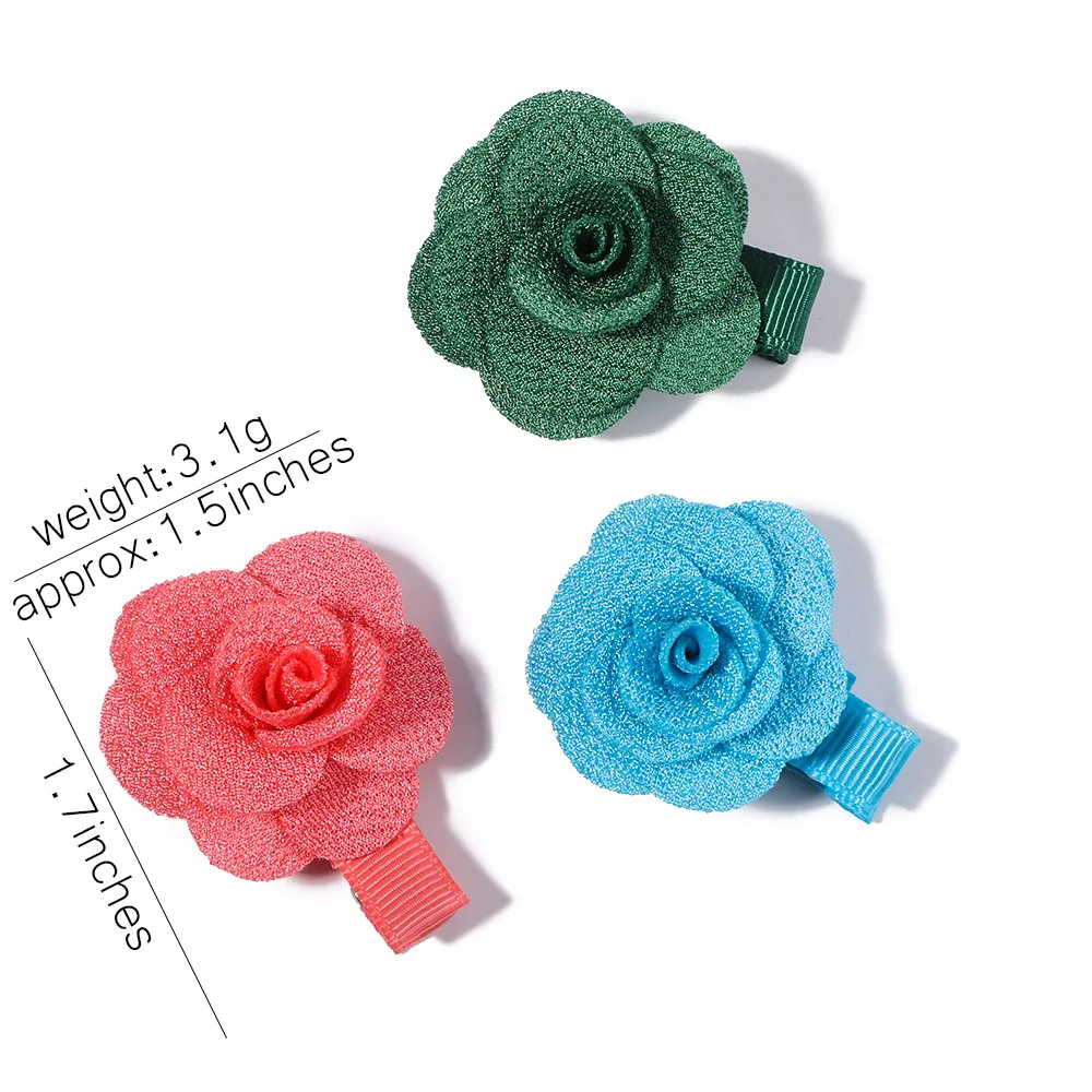 5Pcs/Set Solid Color Sweet Camellia HairClips For Kids Girls Flower Hairpins Covered Safety Clips Headwear Hair Accessories