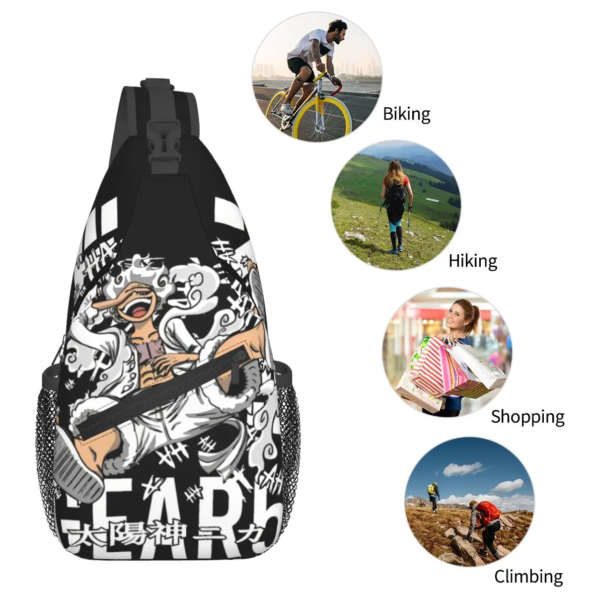 One-Piece Monkey D Luffys Nika Gear 5 Sling Bag Chest Crossbody Shoulder Backpack Travel Hiking Daypacks Printed Pack