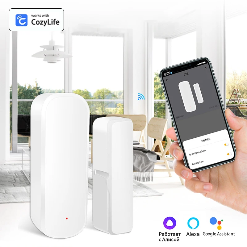 Cozylife WiFi Smart Door And Window Sensor Magnetic Security Alarm Smart Life APP Remote Monitor Works With Alexa Google Home