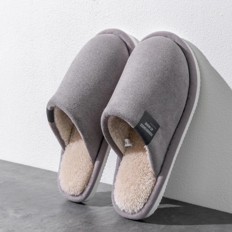 Winter Warme Slippers Mannen Huis Antislip Zachte Schoenen Comfortabele Platte Hak Thuis Indoor Slaapkamer Pluche Slippers Slaapkamer Vrouwelijke schoenen