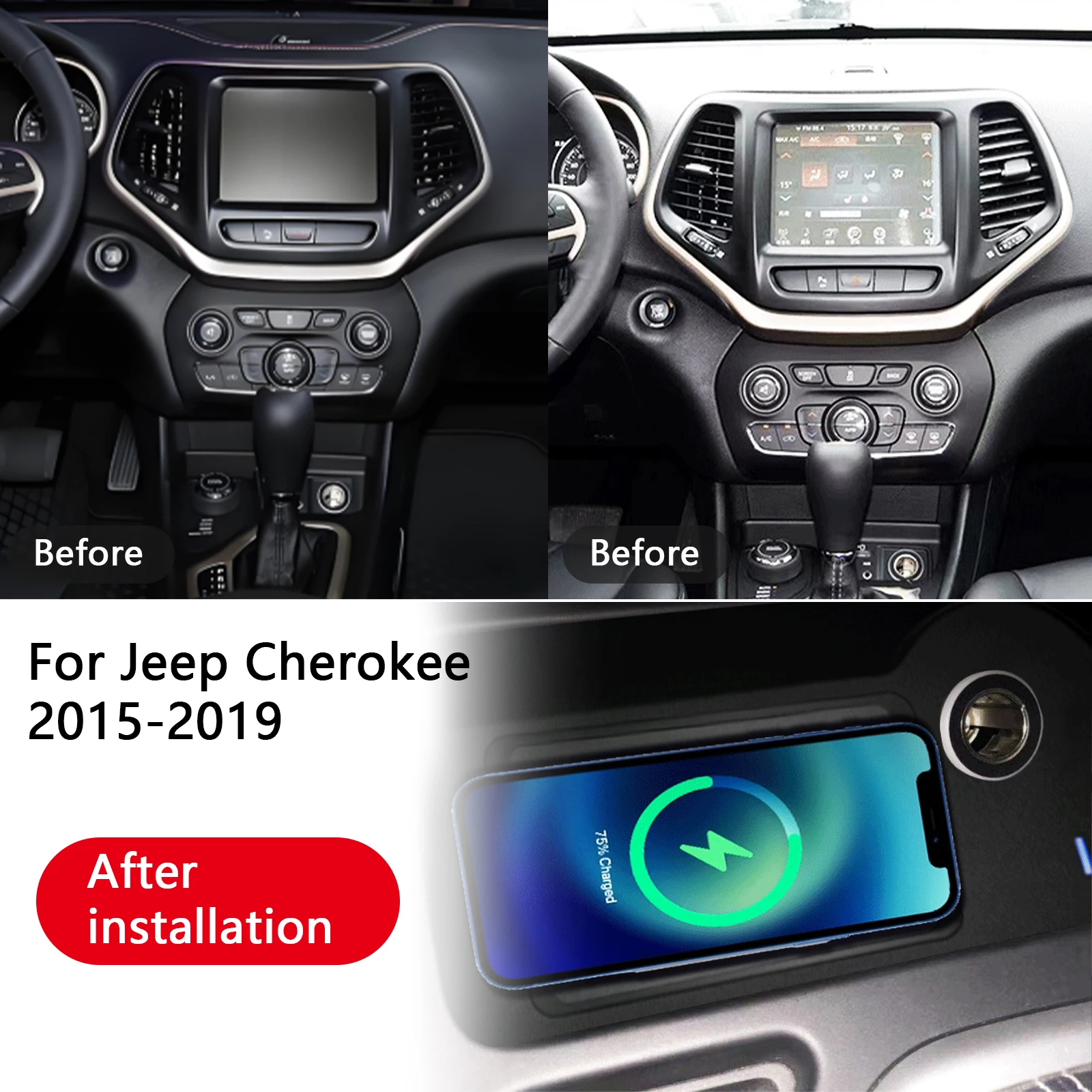 2 din para jeep grand cherokee 2015-2019 console central do carro carregador de telefone rápido carregador sem fio placa de carregamento suporte de ca