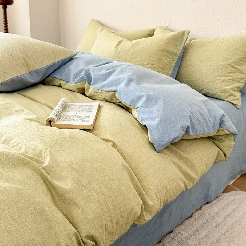 3pcs 100% Cotton Bedding Set 1pc Duvet Cover and 2pcs Pillowcases Plaid Soft Skin Friendly Bedding Single Double King Size