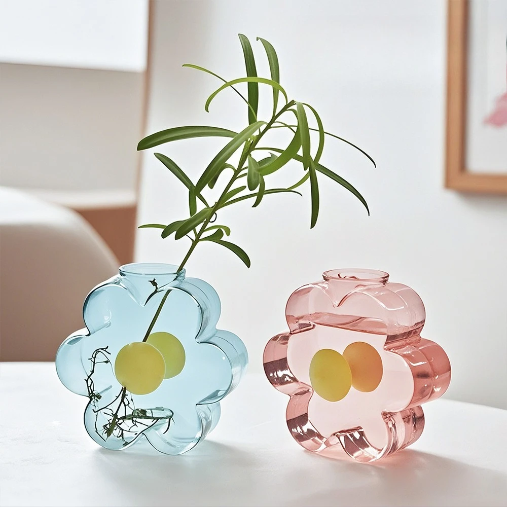 Creative Simple Color Flower Vase Hydroponic Glass Vase Transparent Color Flower Holder Table Decor