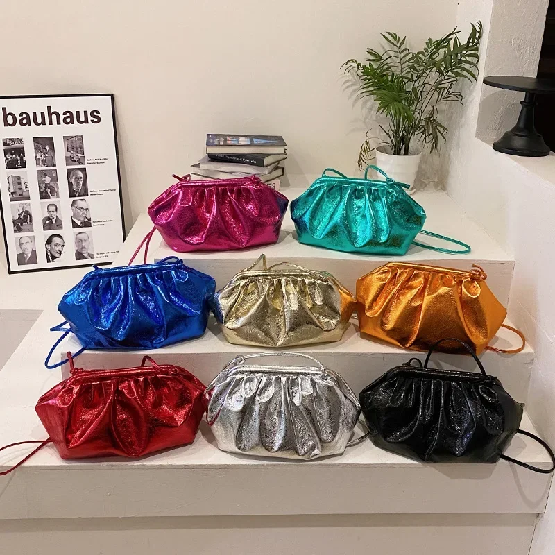 

Gold Silver Color Women's Pleated Crossbody Bag Ruched Design Wedding Party Christmas Valentine's Day Clutches Cloud Bag Female