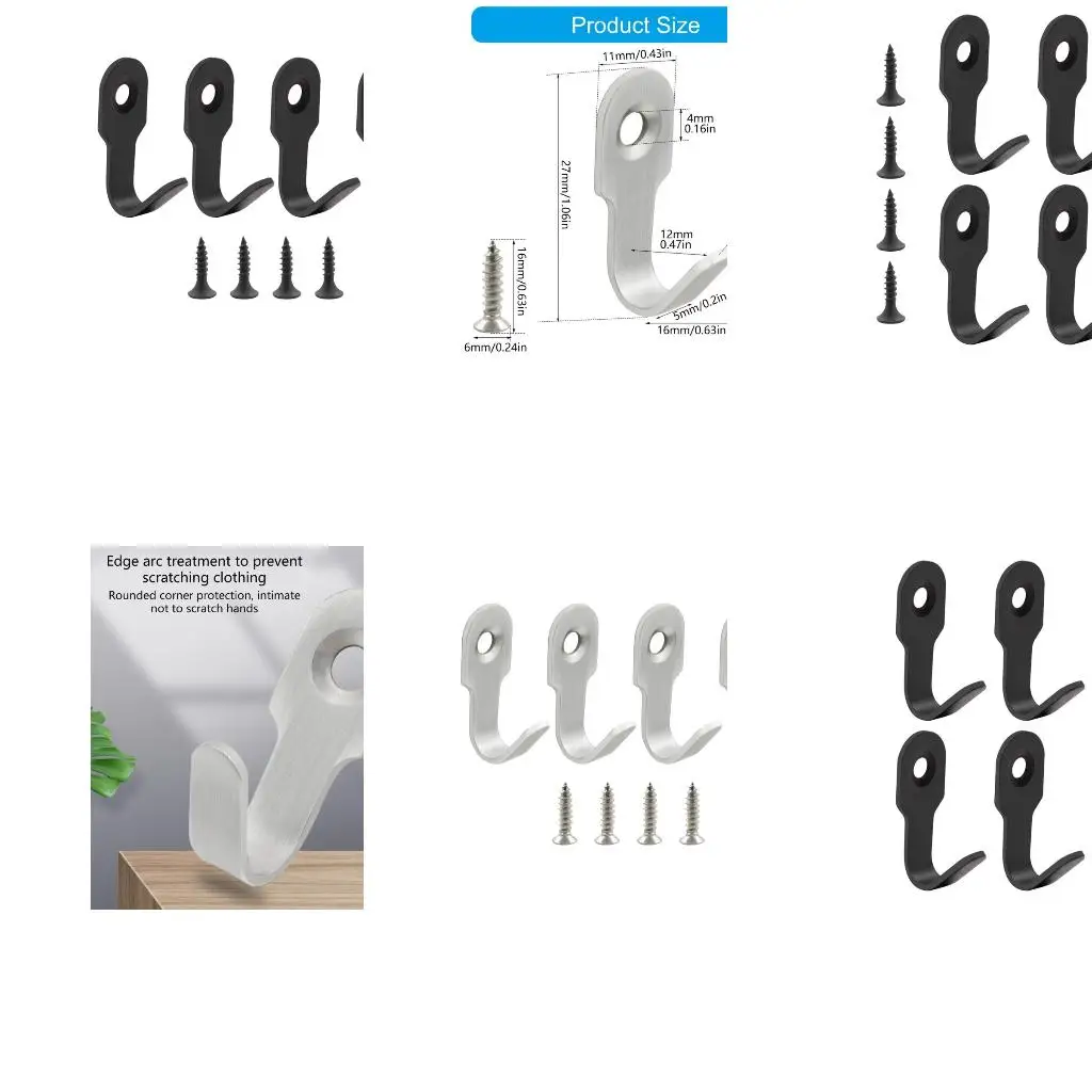 4Pieces Sturdy Stainless Steel Wall Mounted Hook 4 Pack for Towels and Bags
