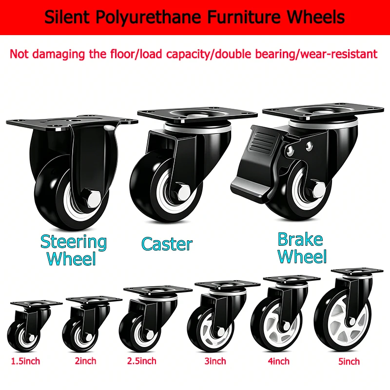 4/5 Inch Swivel Caster Wheel Furniture Castor Roller Wheel Load 150KG-400KG For Platform Trolley Accessories