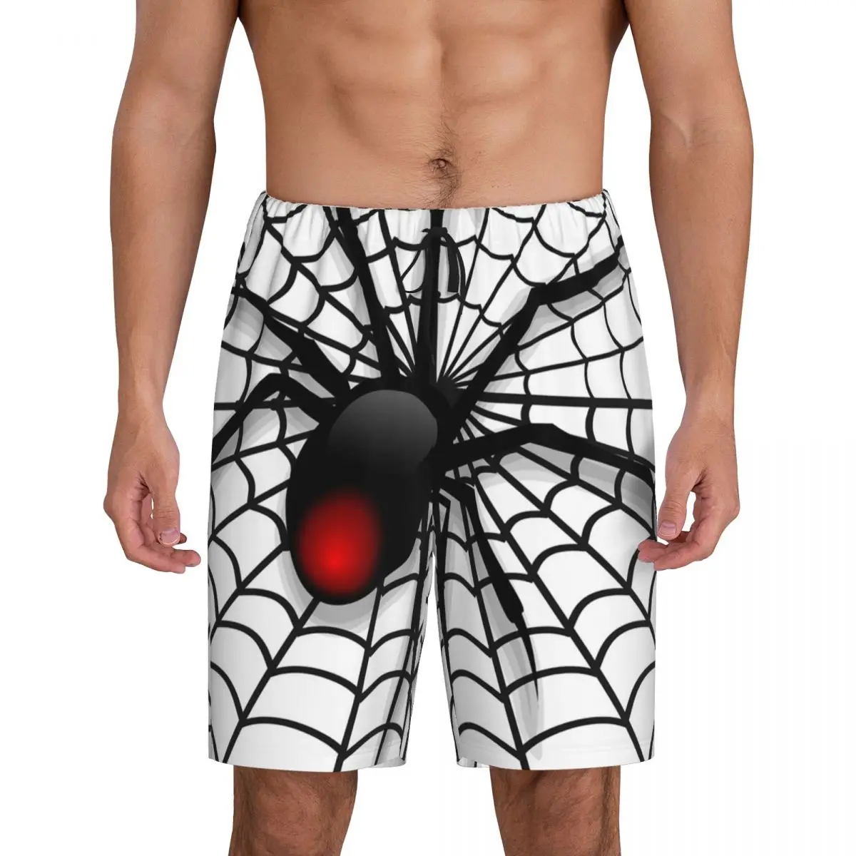 

Custom Printed Men's Spider In Web Pajama Bottoms Animal Print Sleepwear Pjs Sleep Shorts with Pockets