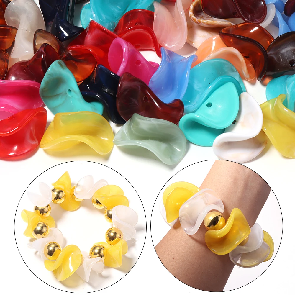 10pcs/lot Two‑Tone Swirl Irregular Acrylic Side Hole Wave Loose Spacer Bead for DIY Bracelet Necklace Jewelry Making Accessories
