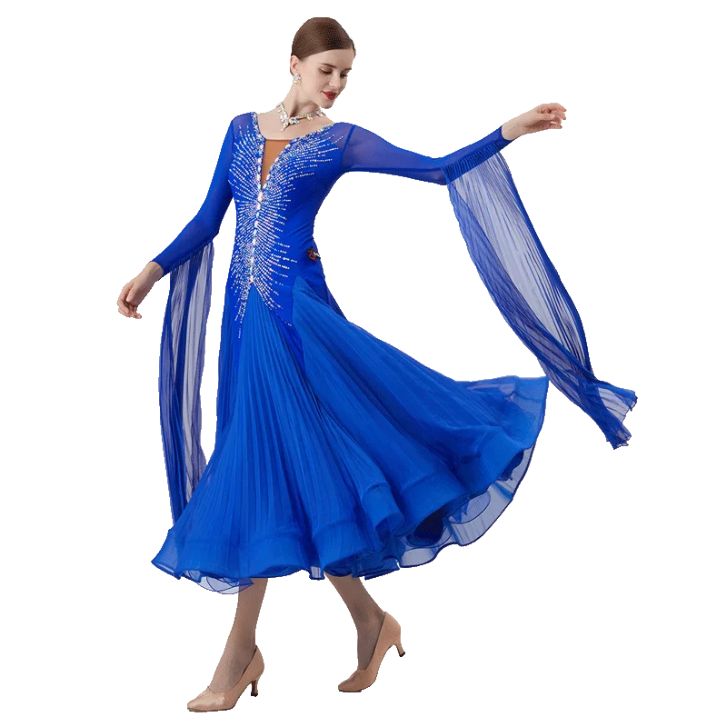 

B-22207 New Women Modern Dance Rhinestone Color Diversity Dress Ballroom National Standard Waltz Competition Performance