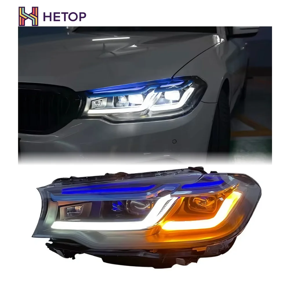 

HETOP G30 2018-2020 5 Series 525i 530i 535i Upgrade Assembly of White LED DRL Head Lamp Laser Lens Style for BMW Headlights