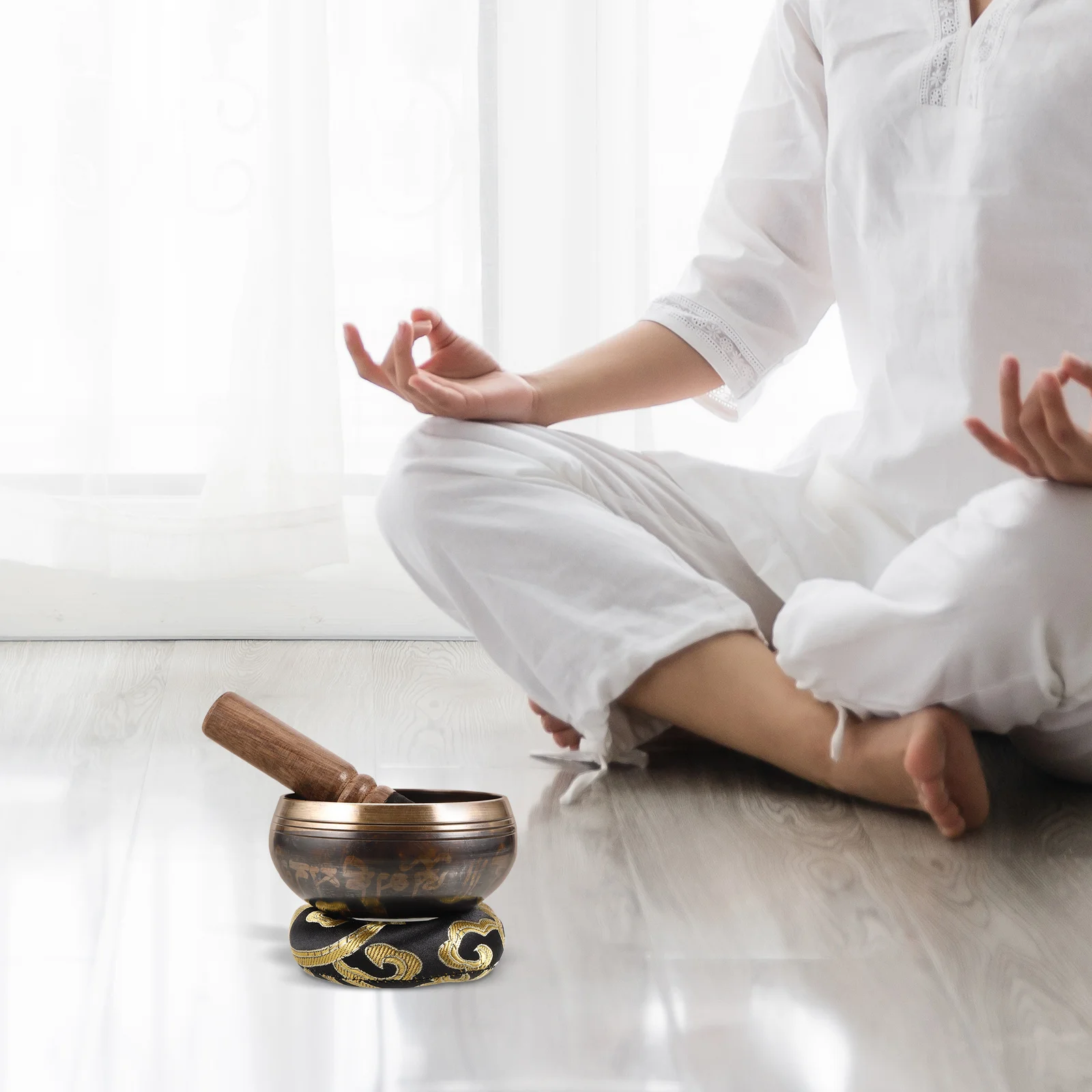 

Bowl of Scripture Prayer Hand Mini Meditative Set Tibet Decorative Sound Fabric Handmade Singing