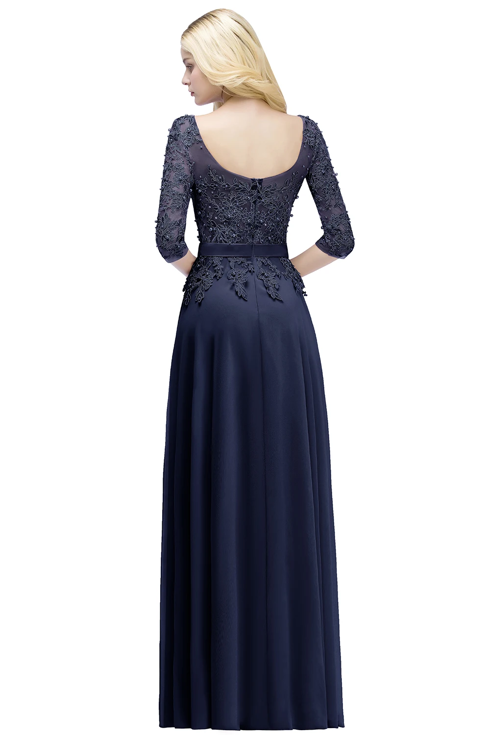 MisShow Navy Blue Mother of The bride Dresses Modest Lace 3/4 Sleeve Chiffon Long Banquet Evening Formal Gowns Robe De Soiree