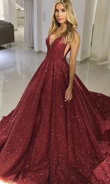 RFYR Tank A Line V Neck Evening Dresses Sequin Prom Dress Gllitter Shining Party Dresses Plus Size vestidos de noche Customized image 4