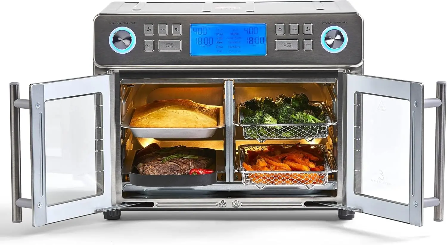 Air Fryer Oven Combo with Dual Zone and French Doors, Extra Large 25 QT Capacity, Cook Two Foods Differently Simultaneously, Up