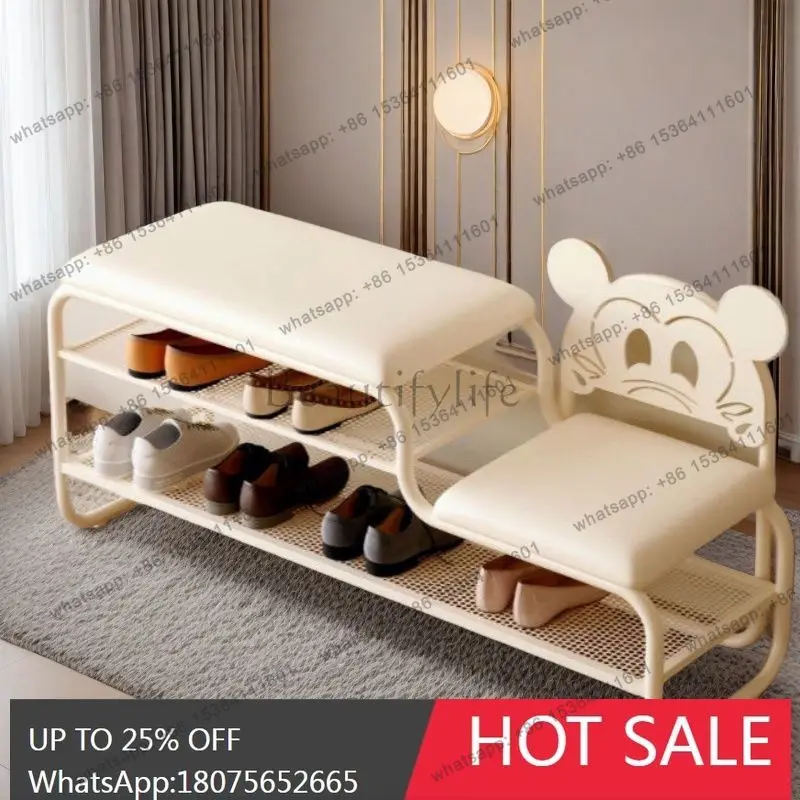 Simple Modern Cartoon Shoe Changing Stool Metal Frame Structure Shoe Rack