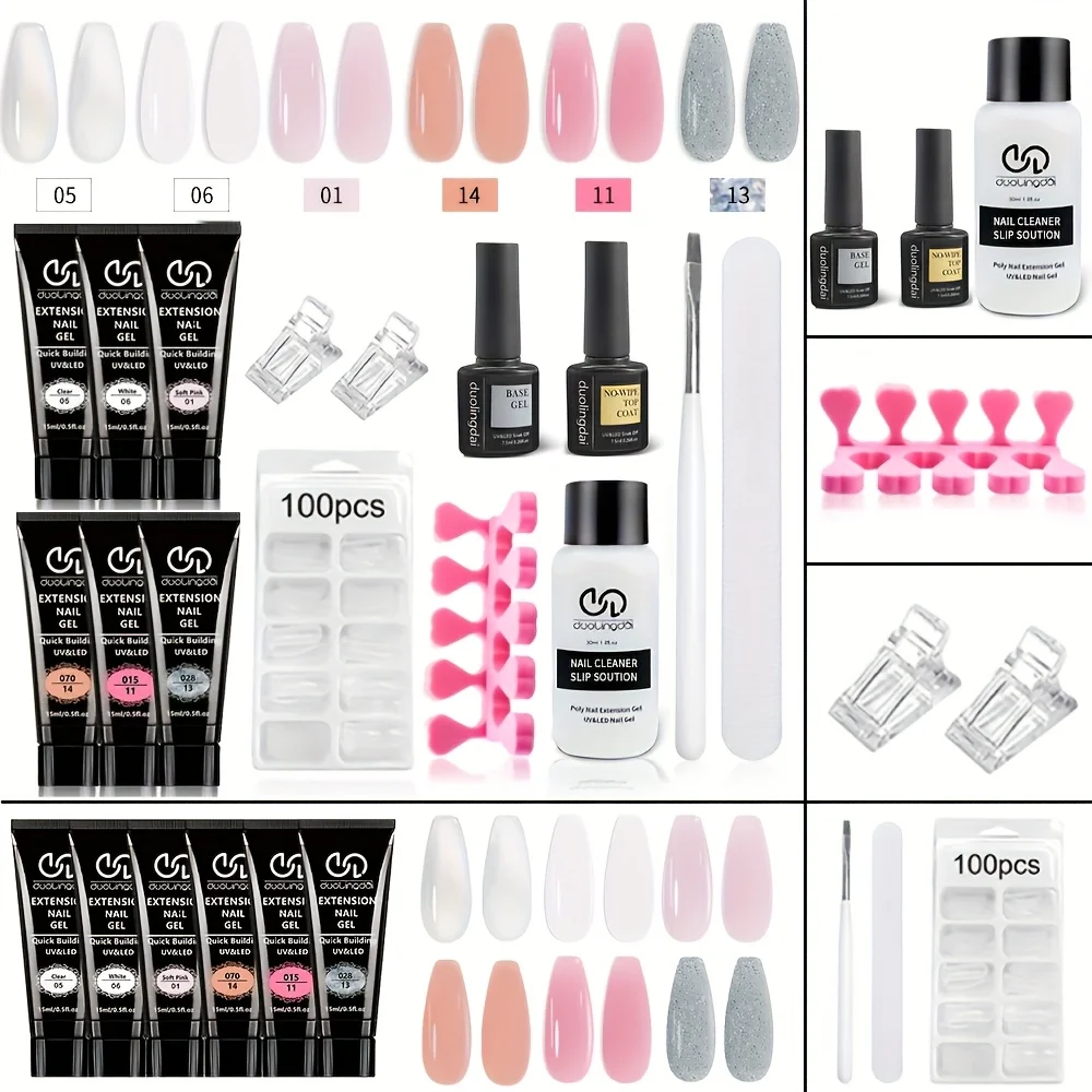

Poly for nail Gel Kit: 6 Clear Pink White Colors Gel Builder for nail Extension Set, Long Lasting Hard Gel For Nails Strengther