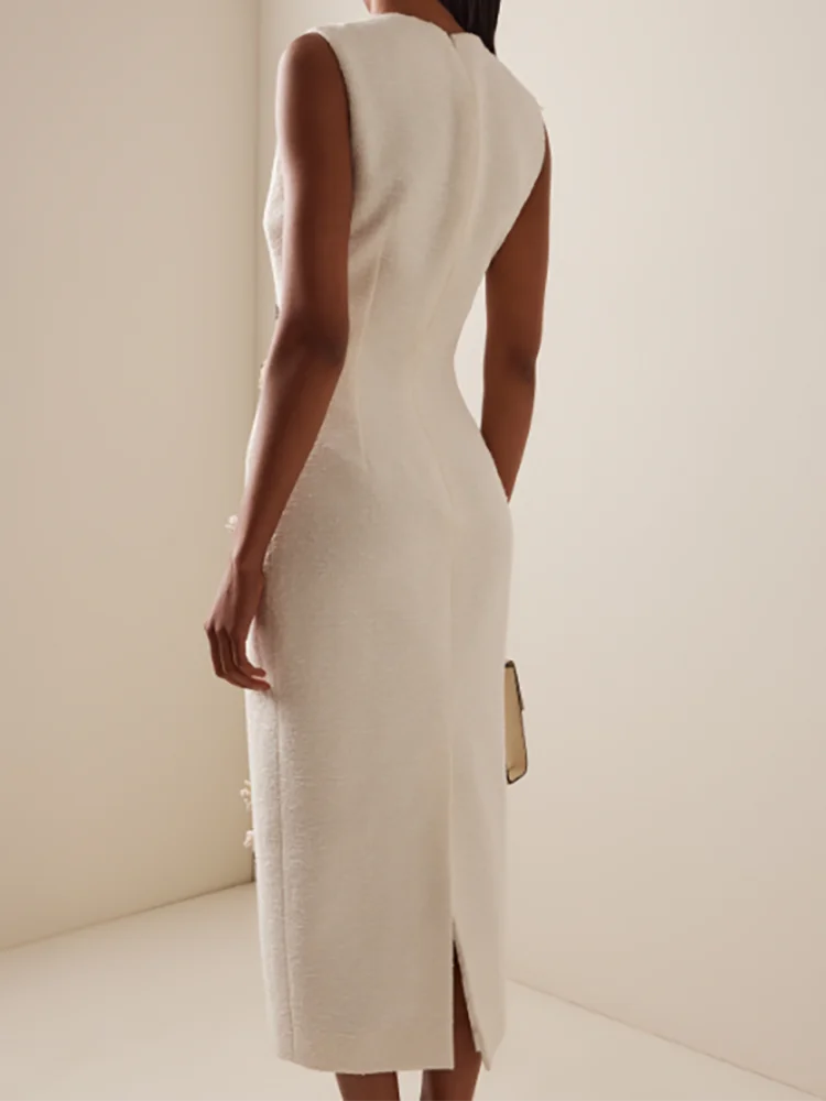 エレガントな O ネック ノースリーブ アップリケ 花 スリム フォーマル イブニング ドレス 誕生日パーティー プロムドレス カスタマイズ