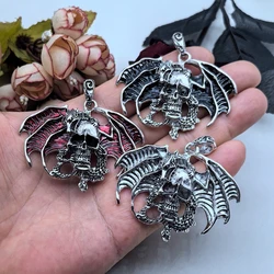 2Pcs DIY European and American Dull Black Gothic Skull Bat Dragon Pendant Accessories Necklace Alloy Material Punk 48x60mm