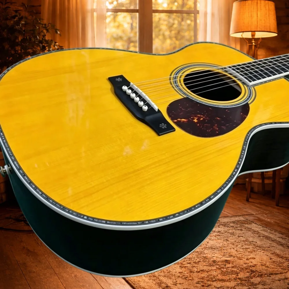 Hot Selling Items Vintage Yellow Gloss Color Acoustic Guitar 41 Inch Spruce Wood Body High Gloss Varnish Professional Performance view 6