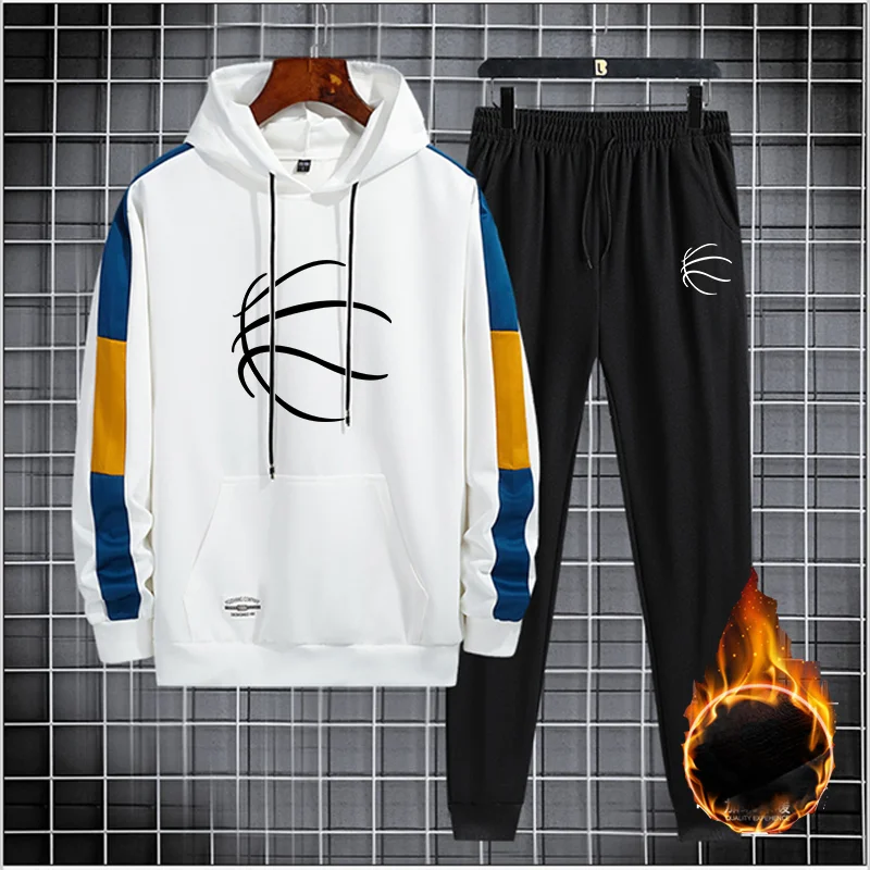 

Men's Autumn Winter Patchwork Hoodie+Pants 2Pieces Sets Streetwear Casual Tracksuit Fashion Sportswear Male Clothing Plus Size