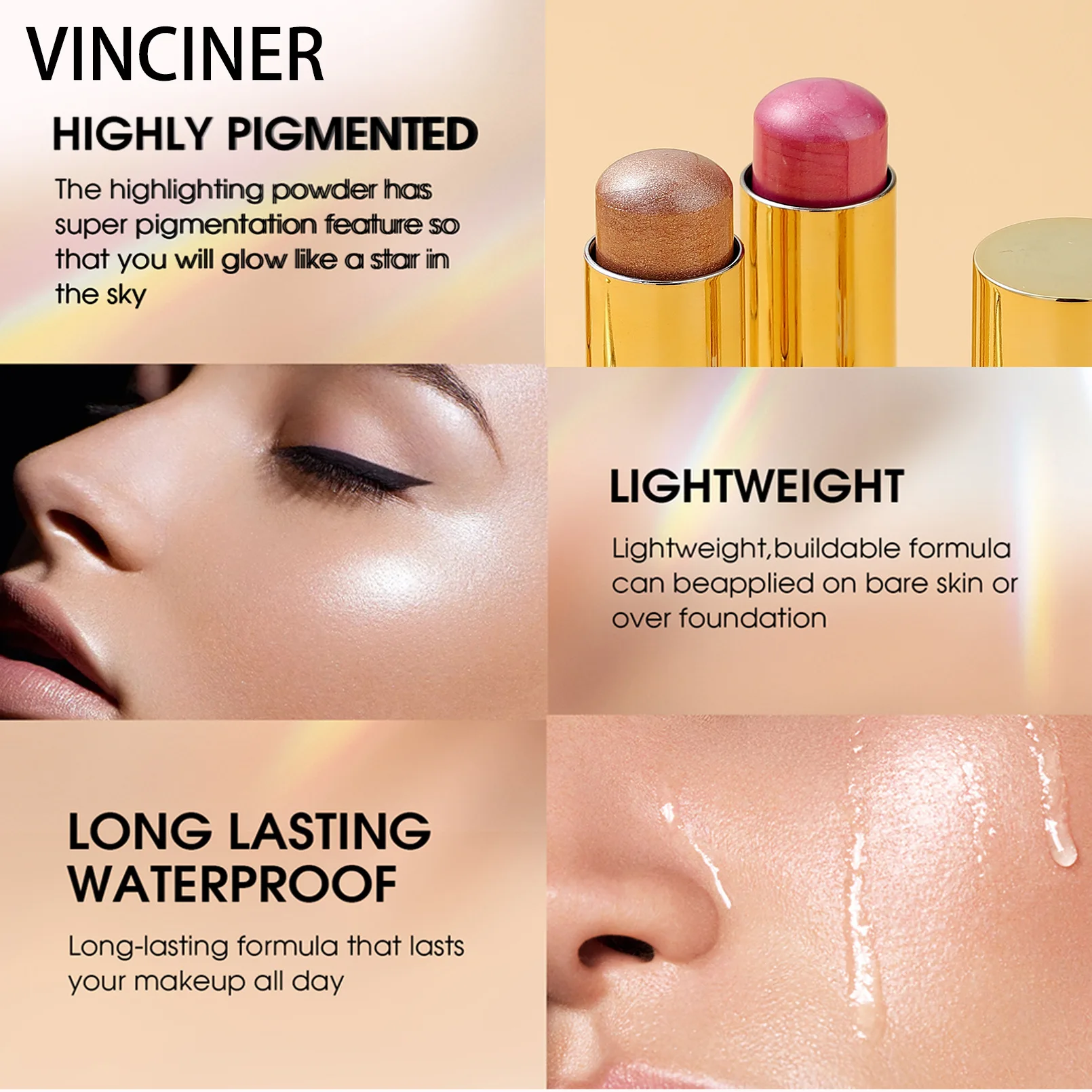 VINCINER-colorete multifuncional de 12 colores, resalte la piel, ilumina la piel, duradero, impermeable, Cosméticos de sombra de ojos de moda, 8g