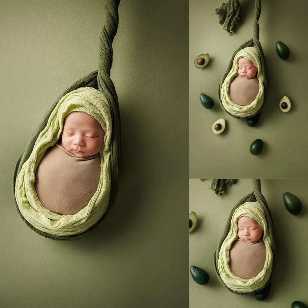 

Funny Green Avocado Theme Newborn Photography Props Kit Soft Stretch Wrap Artificial Avocados Studio Baby Shoot Props Accessory