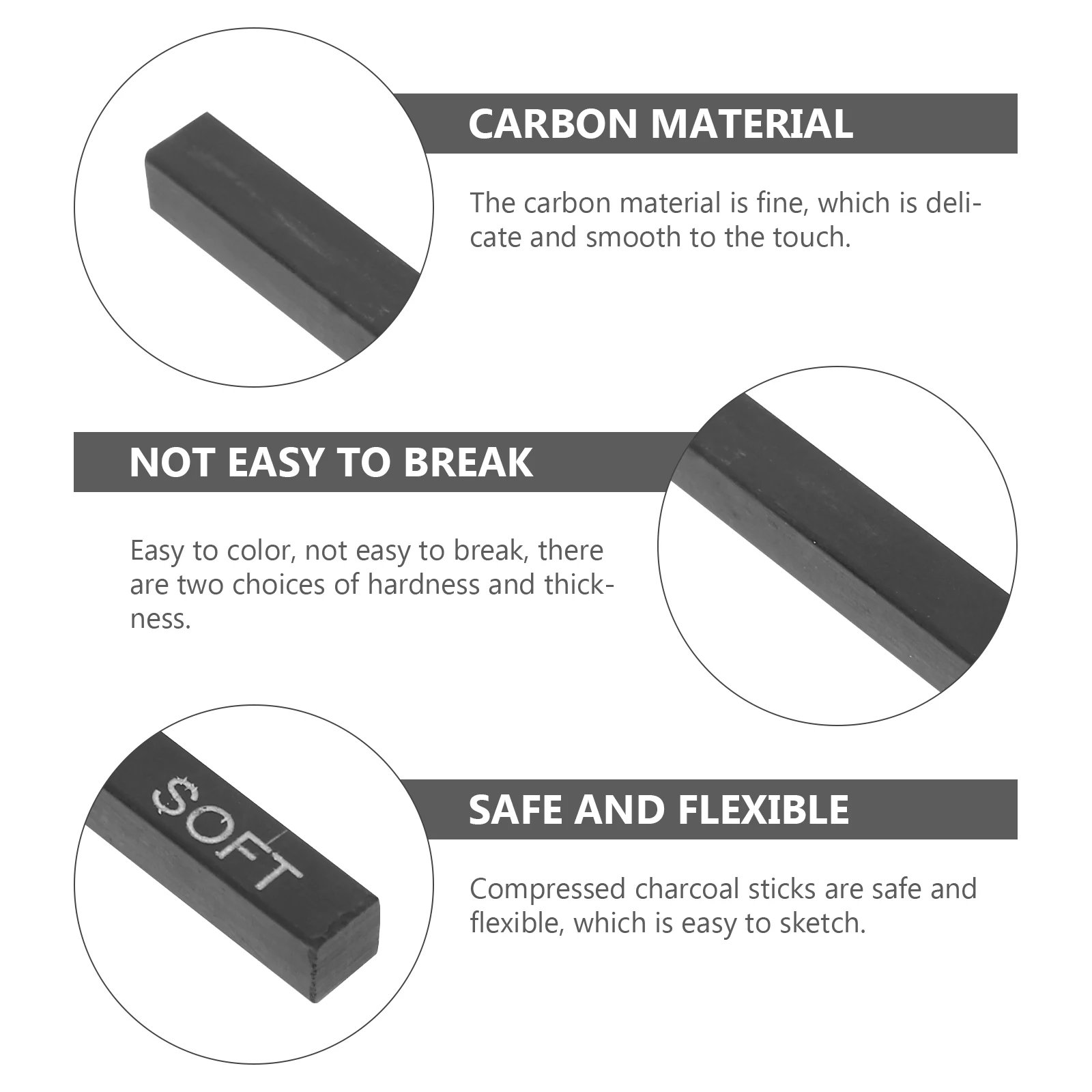 

6pcs Compressed Charcoal Sticks Sketching Set Smooth Sandable Rods for Art Drawing Supplies Black Willow Carbon for Beginners