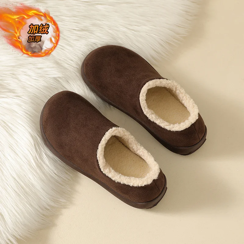 حذاء جديد بكعب مسطح من القطيفة بمقدمة مستديرة لخريف جديد للزوجين حذاء قطني مقاوم للرياح ودافئ لفصل الشتاء حذاء منزلي قطيفة غير رسمي