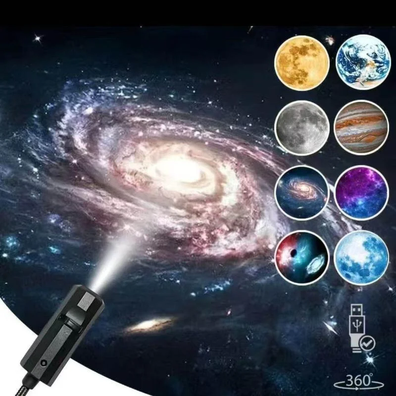 1 Set Rotates 360 Degrees Earth Mercury Mars 1/3/6/10 Projection Patterns LED Planet Projector Light For Room Decoration Gift