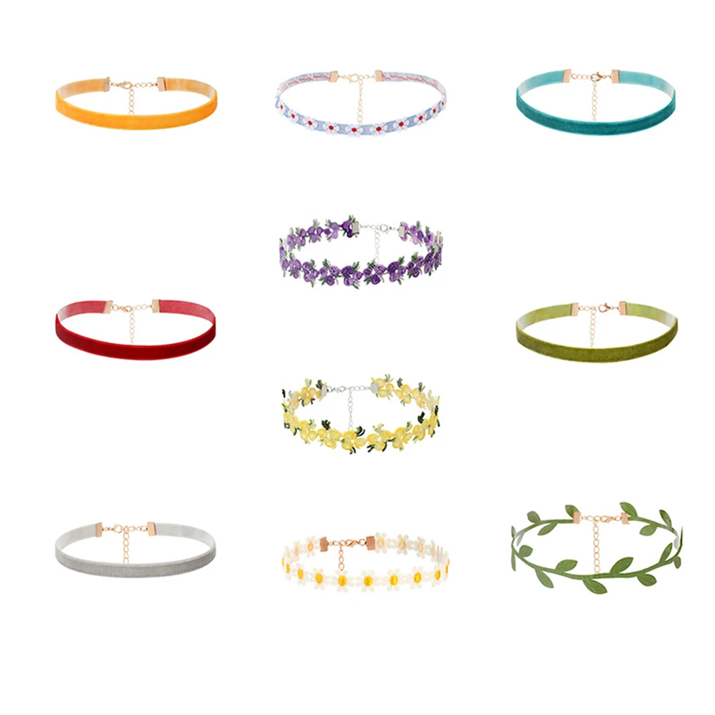 

10 Pcs Floral Necklaces Women Choker Necklace String Flower Jewelry Clavicle Neck Chain Fine Details Beautiful Generous Look