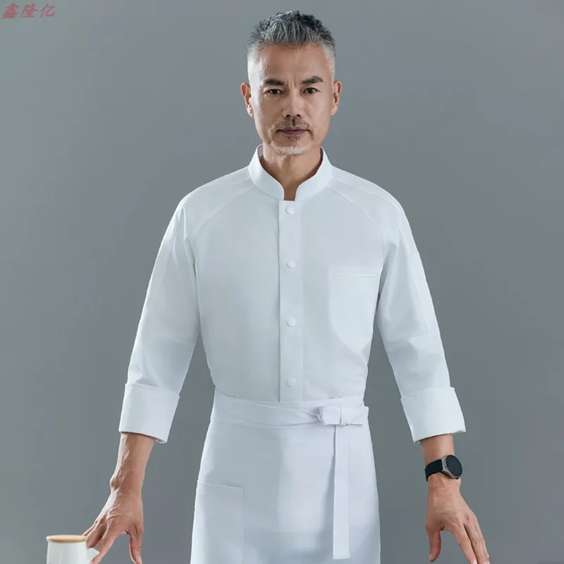 زي عمل مطبخ المطاعم بأكمام طويلة، زي غربي للمطاعم، كعكة النادل، زي الشيف الأبيض للخريف