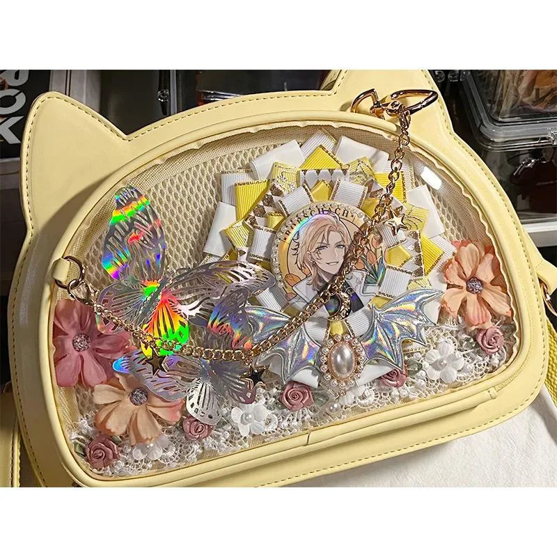 Japoński Kawaii kot Ita torba Crossbody nowa luksusowa skóra damska dziewczęca modne torby na ramię przezroczyste okienko Lolita