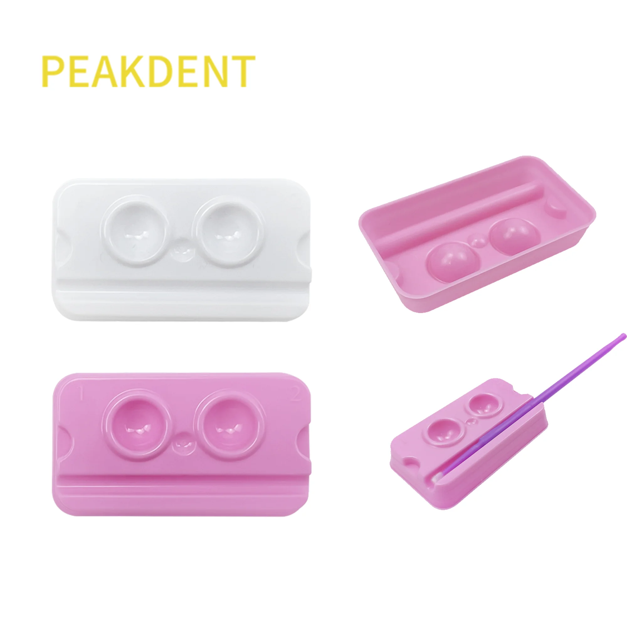 100pcs/Bag Dental 2 Mixing Wells Dental Plastic Palette  Composite Resin Mixing Well Dental Material Color Toning Case