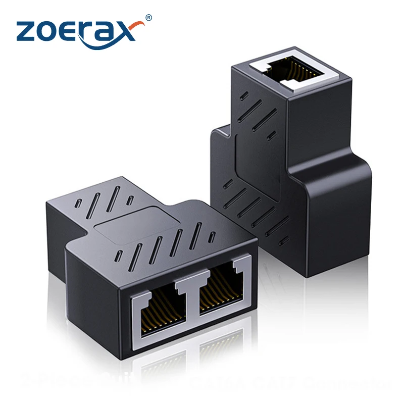 ZoeRax 2PCS RJ45 Splitter 1 to 2 Ethernet Adapter Internet Network Cable Extender RJ45 Connector Coupler for PC TV Box Router