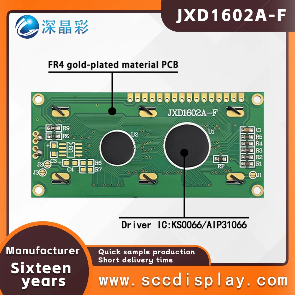 Module d'affichage lcd de type caractère, petit affichage de qualité industrielle, JXD1602A-F STN vert positif, écran LCD matriciel 16x2