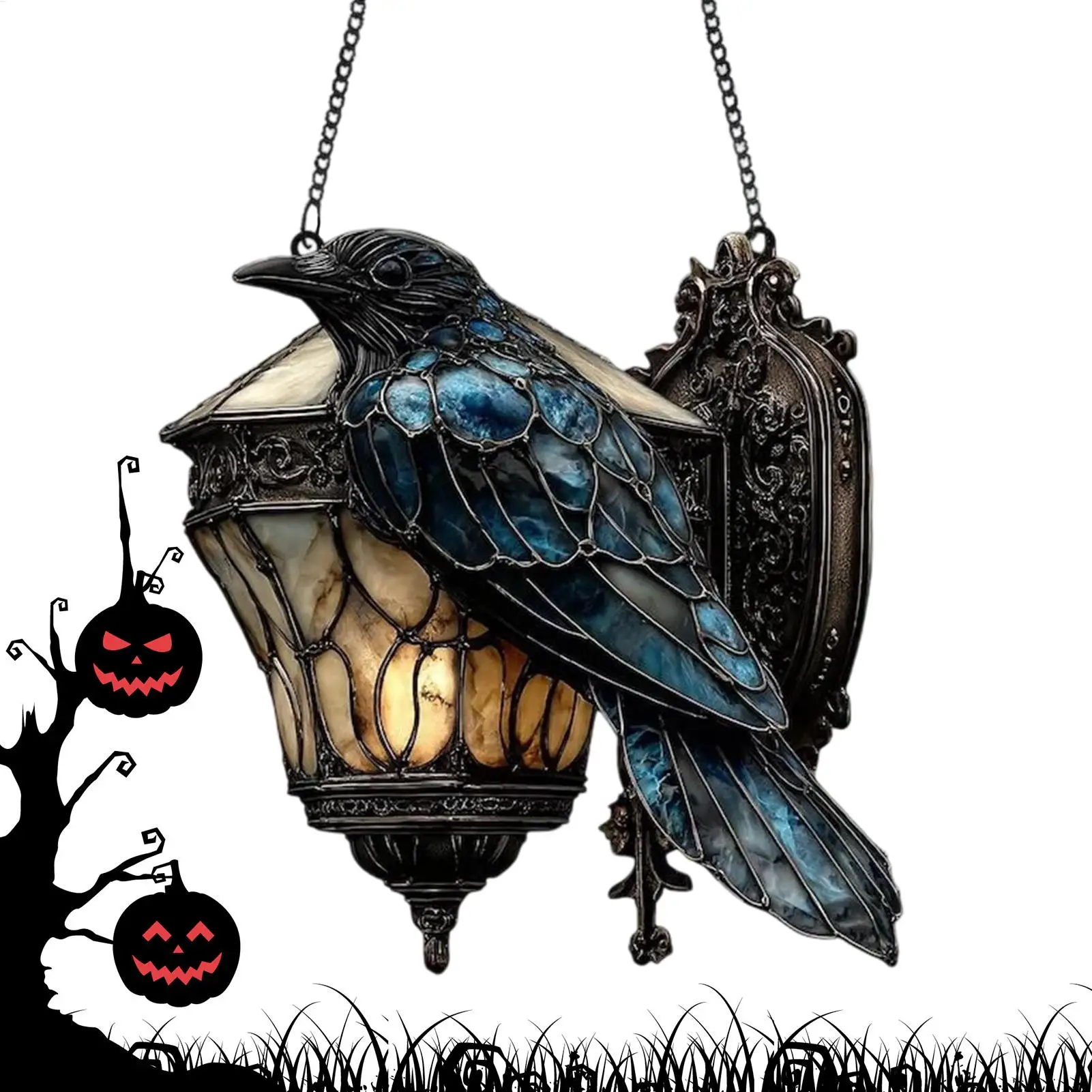 Krähe Halloween Dekor Gothic Krähe auf Laterne Ornament Schild 2D Acryl Schild Home Dekorationen für Urlaub Outdoor Indoor Party