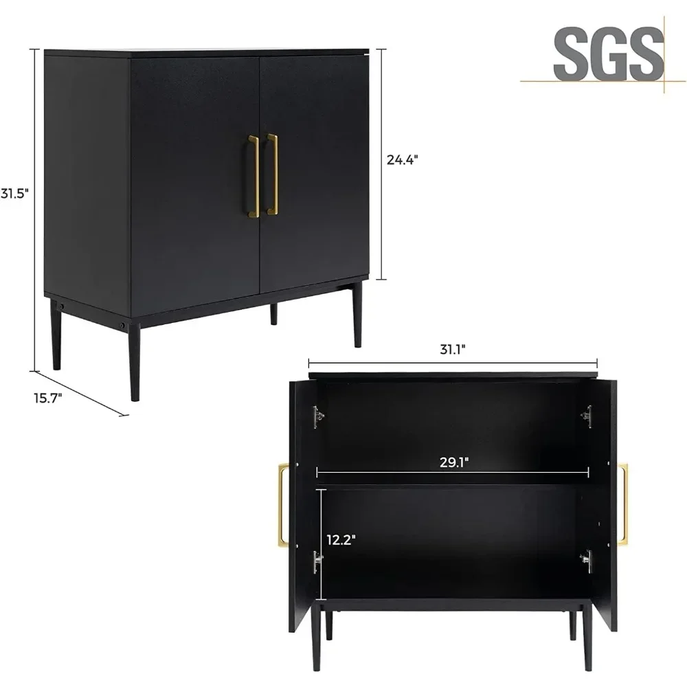 Set of 2 Black Side Storage Cabinet, Free Standing Cabinets, Wood Accent Cabinet with Doors, Black Sideboard for Bedroom,Kitchen