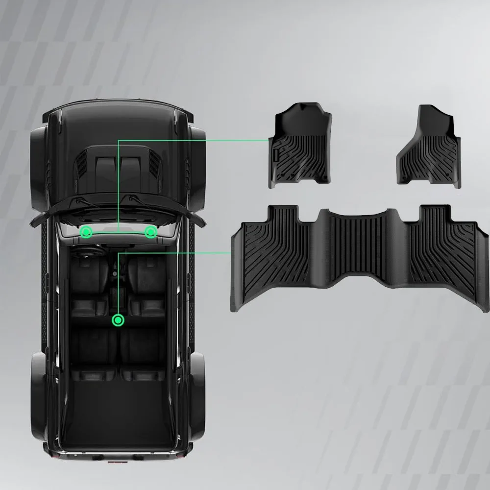 3PCS High Quality Automotive Floor Mats For Dodge Ram 1500 2500 3500 2009-2018 Quad Cab  Dodge Ram 1500 2019-2024 Classic Quad Cab All Weather Waterproof Heavy Duty TPE Car Mats Flexible Floor Liners - view 4