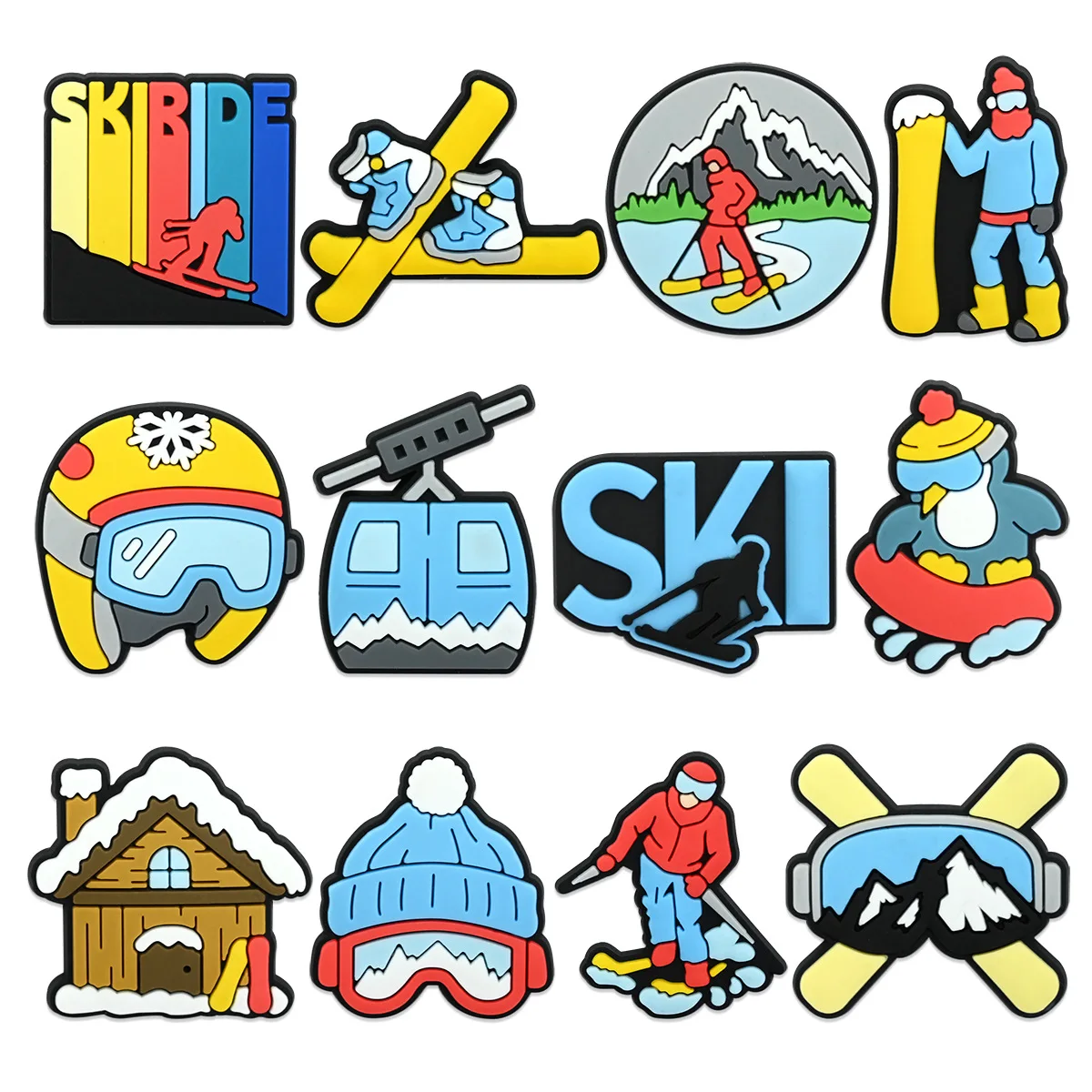 

12pcs Winter skiing Pop Shoe Charms For Clogs Shoe Decoration Premium Quality Popular Shoe Accessories for Great X-mas Gift