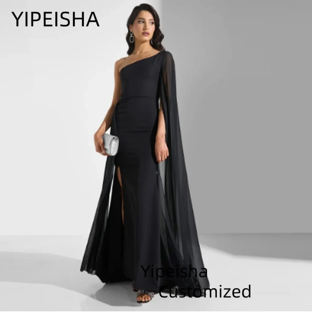 

Customized Elegant Women's Evening Dress One Shoulder Beading Prom Dress Floor Length Slit Formal Party Gown Saudi Dress