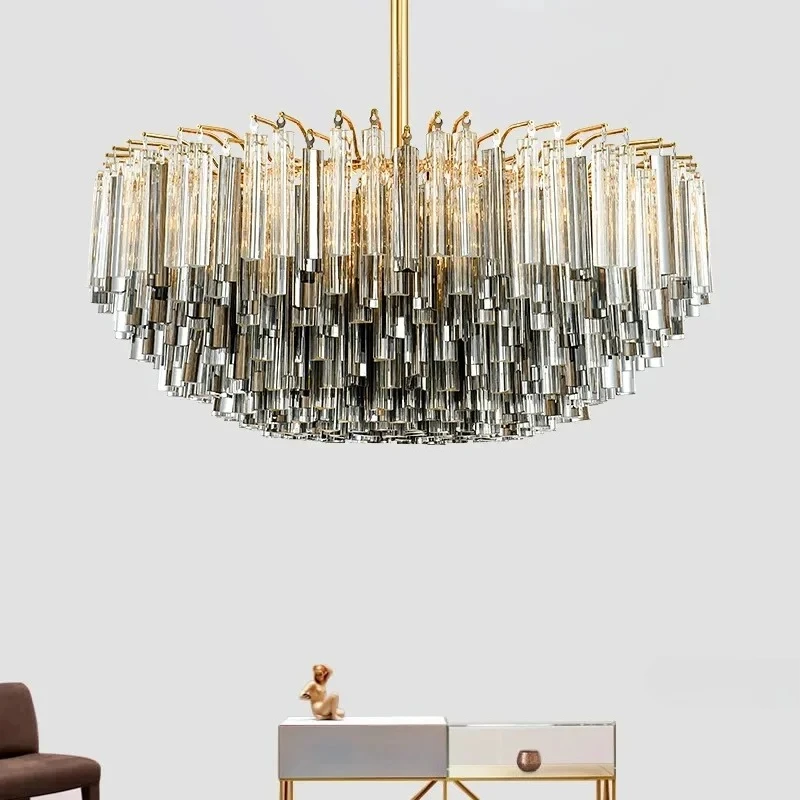 

Creative modern crystal chandelier for duplex building, Nordic minimalist design, light luxury for club living room atmosphere.