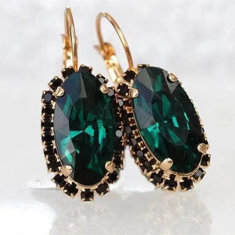 Retro Deep Green Chunky Stone Pendant White ia Big Drop Earring for Women Girls Vintage Jewelry